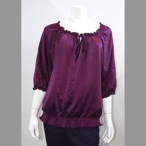 Alyx Shiny Satin Purple Ruffled Blouse - Large